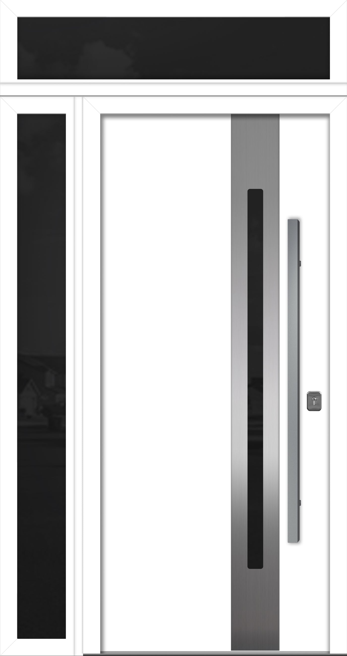 Nova Inox S2 Modern Exterior Single Door 36x80 with Sidelight and Transom - Unit 50x95 1/2 - White - Doors and Beyond