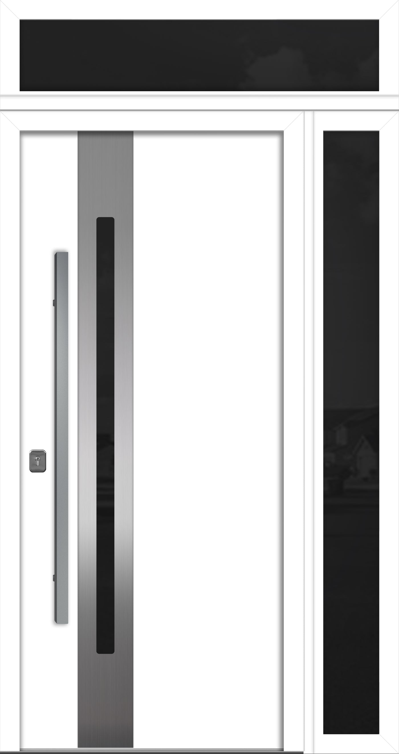 Nova Inox S2 Modern Exterior Single Door 36x80 with Sidelight and Transom - Unit 50x95 1/2 - White - Doors and Beyond