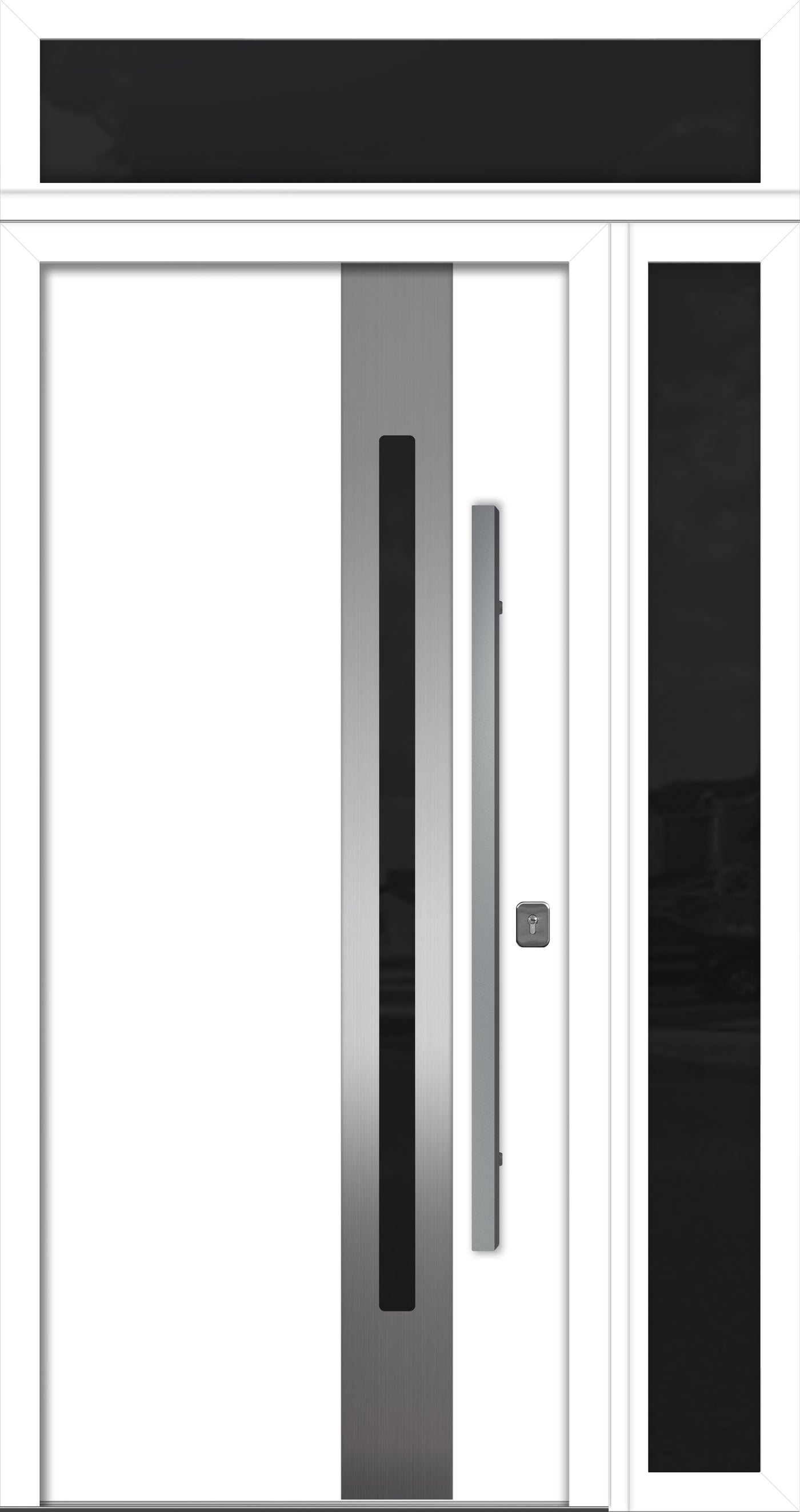 Nova Inox S2 Modern Exterior Single Door 36x80 with Sidelight and Transom - Unit 50x95 1/2 - White - Doors and Beyond