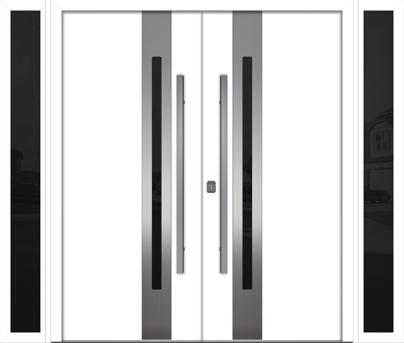 Nova Inox S2 Modern Exterior Double Door W/ (2) 12" Sidelight - Unit 98x81 3/8 - White - Doors and Beyond