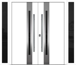 Nova Inox S2 Modern Exterior Double Door W/ (2) 12" Sidelight - Unit 98x81 3/8 - White - Doors and Beyond
