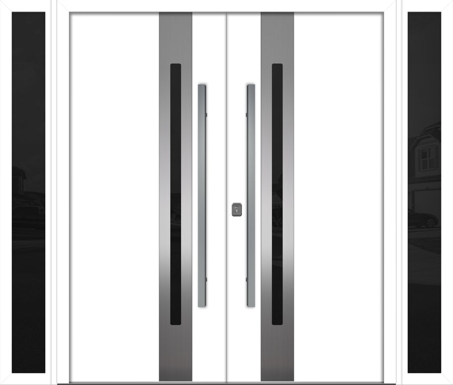 Nova Inox S2 Modern Exterior Double Door W/ (2) 12" Sidelight - Unit 98x81 3/8 - White - Doors and Beyond