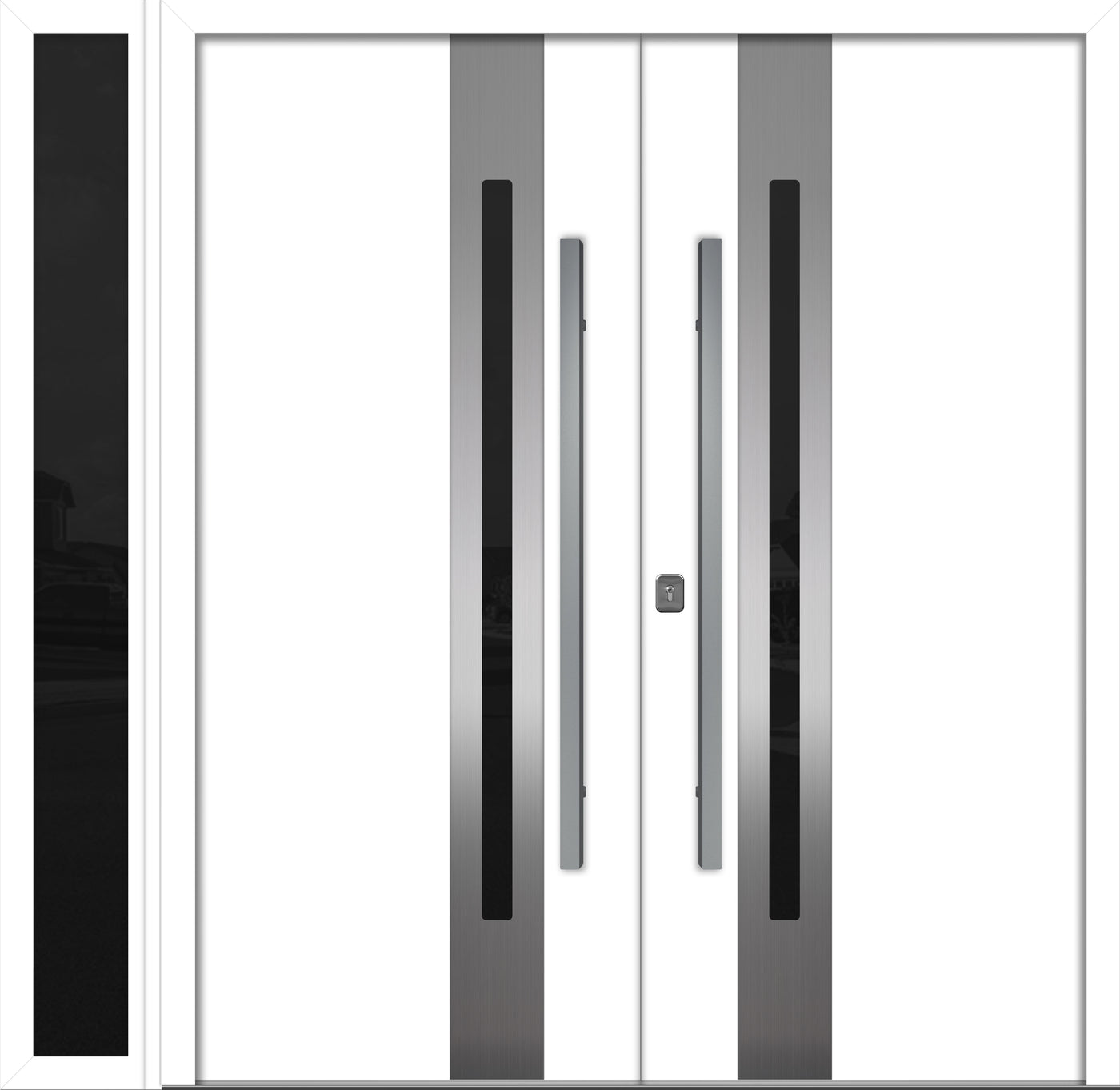 Nova Inox S2 Modern Exterior Double Door W/ (1) 12" Sidelight - Unit 86x81 3/8 - White - Doors and Beyond