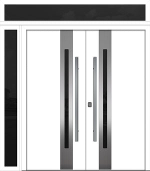 Nova Inox S2 Modern Exterior Double Door 72x80 W/ (1) 12" Sidelight and Transom - Unit 86x95 3/8 - White - Doors and Beyond