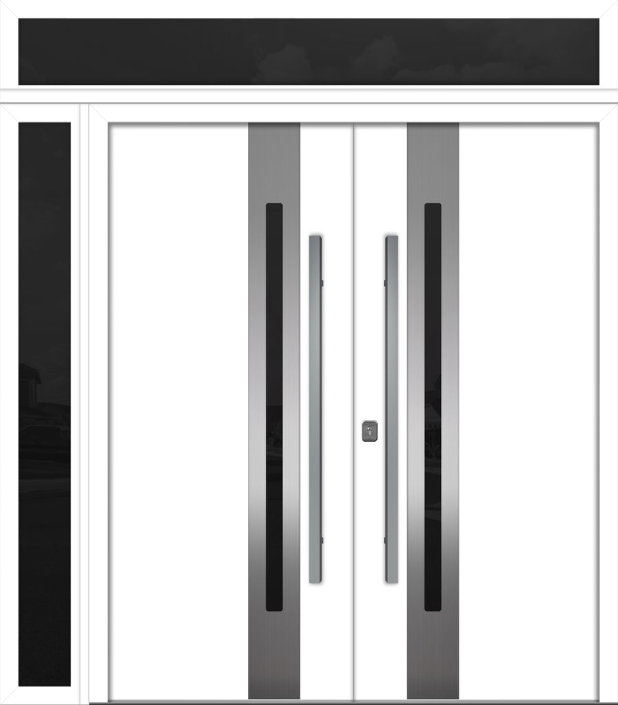 Nova Inox S2 Modern Exterior Double Door 72x80 W/ (1) 12" Sidelight and Transom - Unit 86x95 3/8 - White - Doors and Beyond