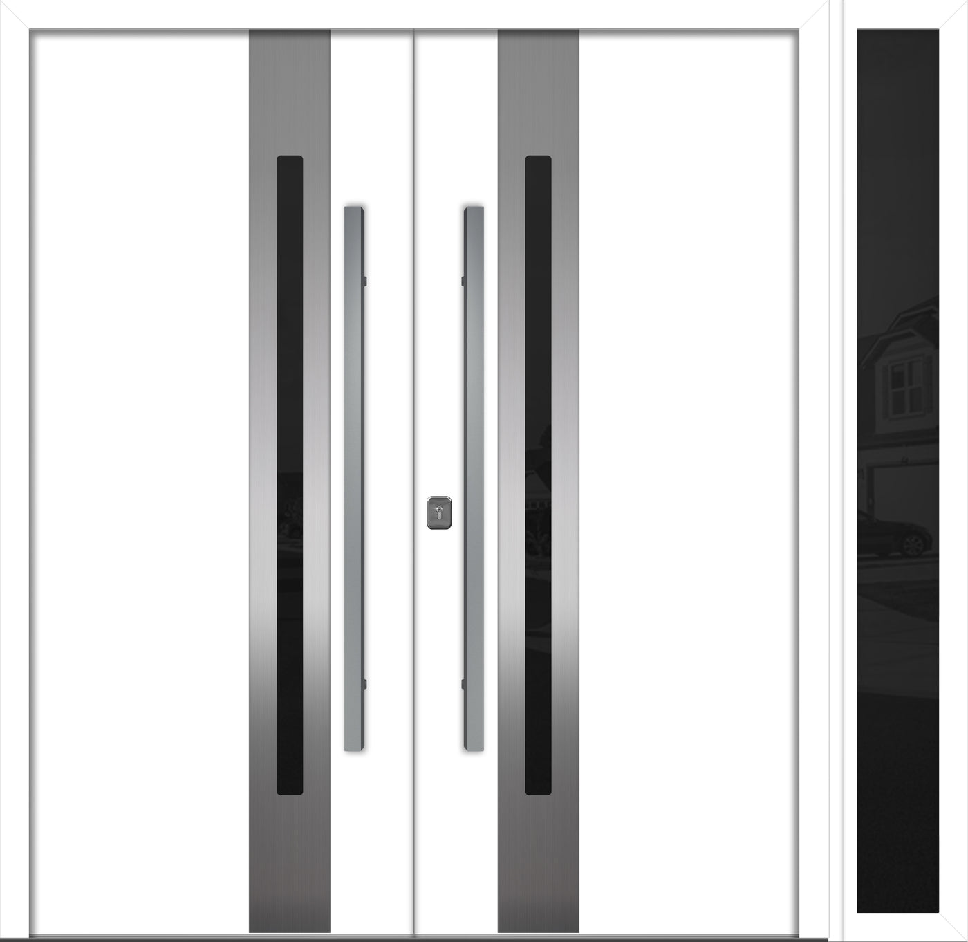 Nova Inox S2 Modern Exterior Double Door W/ (1) 12" Sidelight - Unit 86x81 3/8 - White - Doors and Beyond