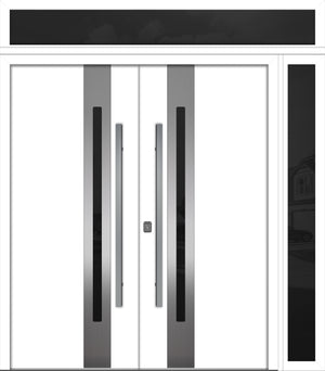 Nova Inox S2 Modern Exterior Double Door 72x80 W/ (1) 12" Sidelight and Transom - Unit 86x95 3/8 - White - Doors and Beyond