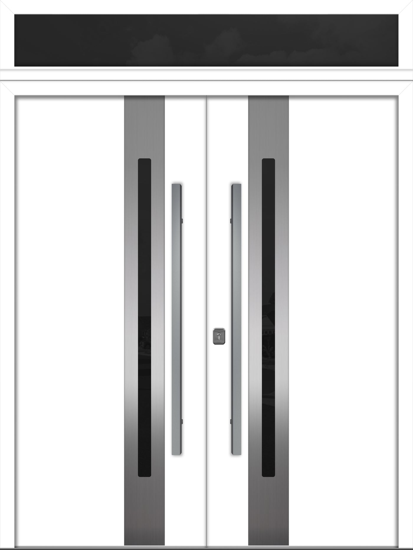 Nova Inox S2 Modern Exterior Double Door 72x80 with Transom - Unit 74x95 1/2 - White - Doors and Beyond