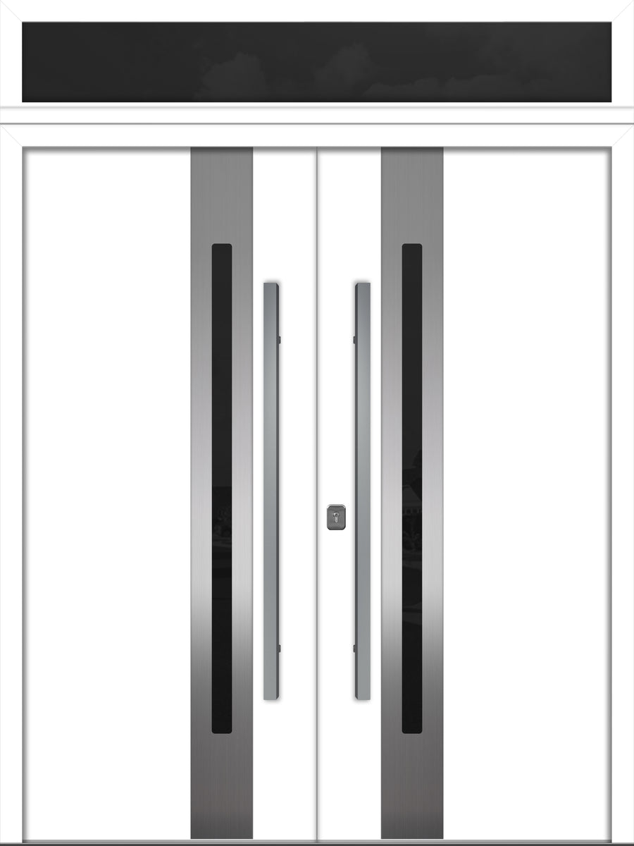 Nova Inox S2 Modern Exterior Double Door 72x80 with Transom - Unit 74x95 1/2 - White - Doors and Beyond