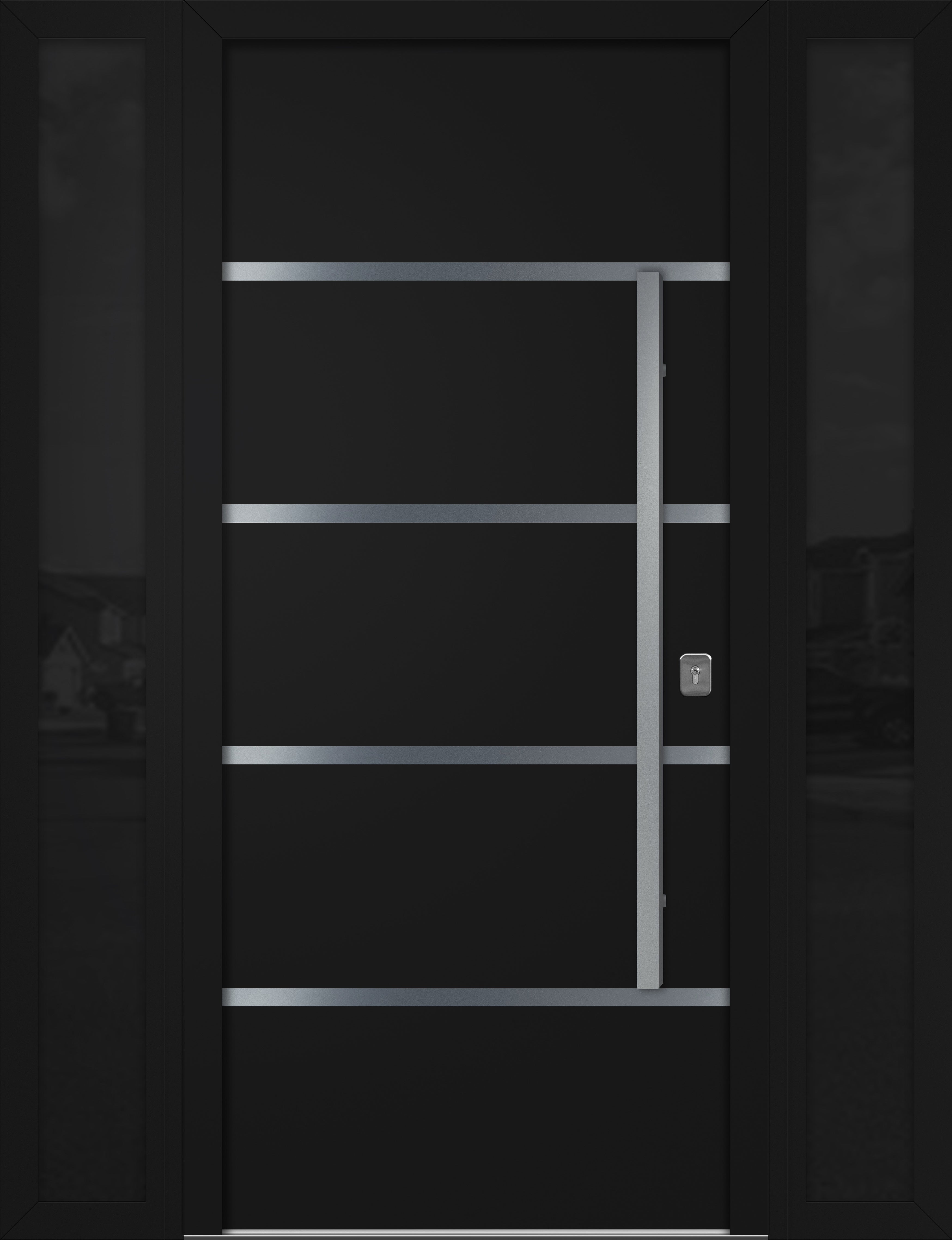 Nova Inox S3 Modern Exterior Single Door W/ (2) 12" Sidelight - Unit 62x81 3/8 - Black