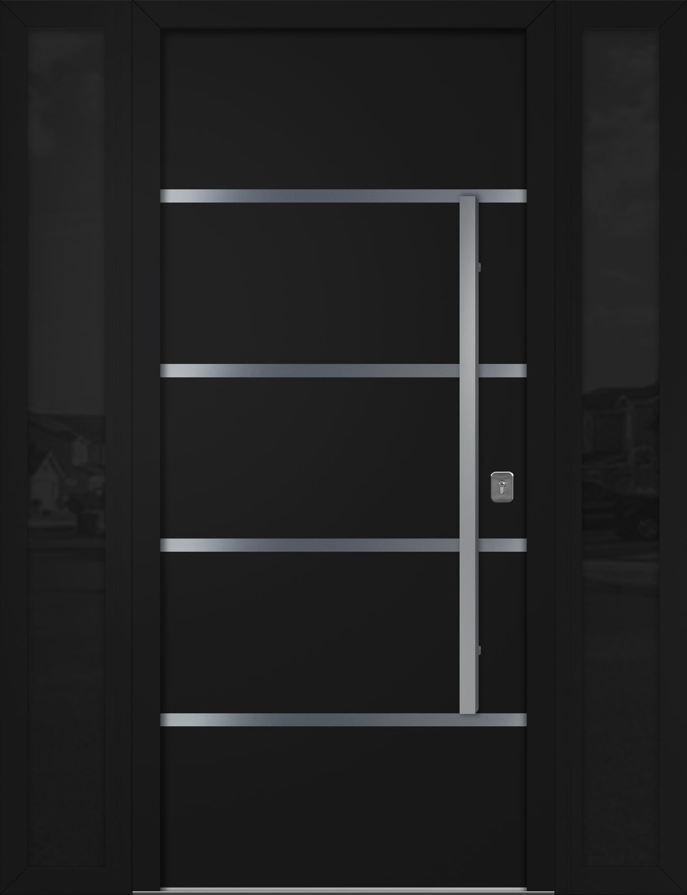 Nova Inox S3 Modern Exterior Single Door W/ (2) 12" Sidelight - Unit 62x81 3/8 - Black - Doors and Beyond