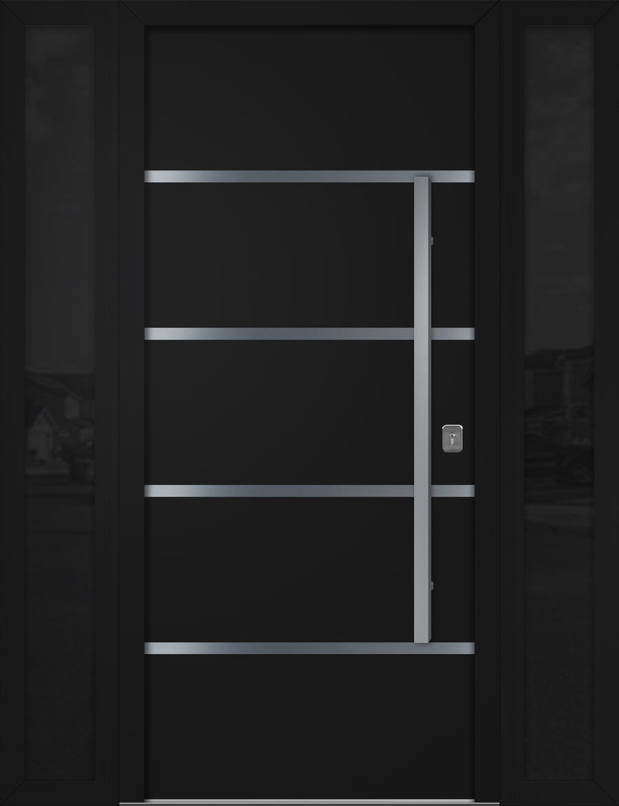 Nova Inox S3 Modern Exterior Single Door W/ (2) 12" Sidelight - Unit 62x81 3/8 - Black - Doors and Beyond