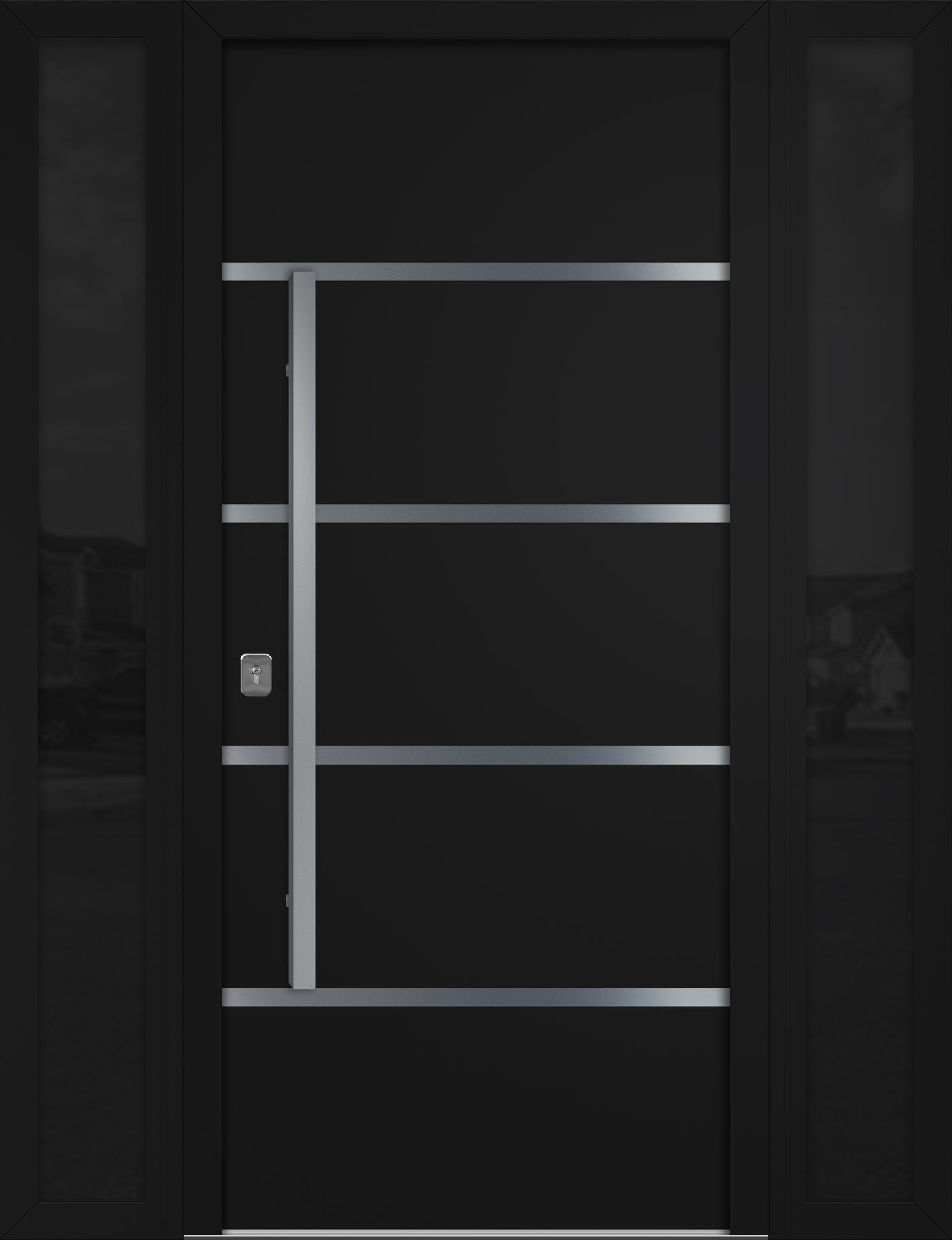 Nova Inox S3 Modern Exterior Single Door W/ (2) 12" Sidelight - Unit 62x81 3/8 - Black - Doors and Beyond