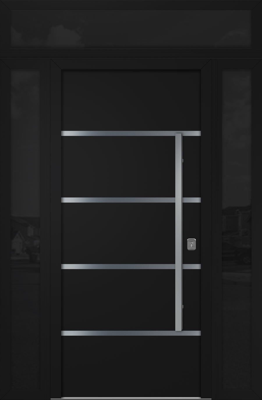 Nova Inox S3 Modern Exterior Single Door 36x80 with 2 Sidelight and Transom - Unit 62x95 1/2 - Black - Doors and Beyond