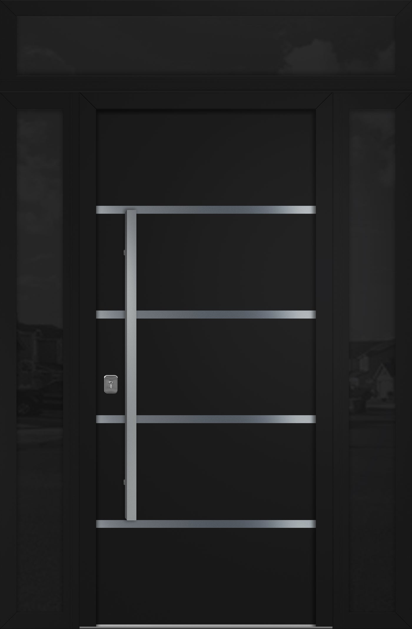 Nova Inox S3 Modern Exterior Single Door 36x80 with 2 Sidelight and Transom - Unit 62x95 1/2 - Black - Doors and Beyond