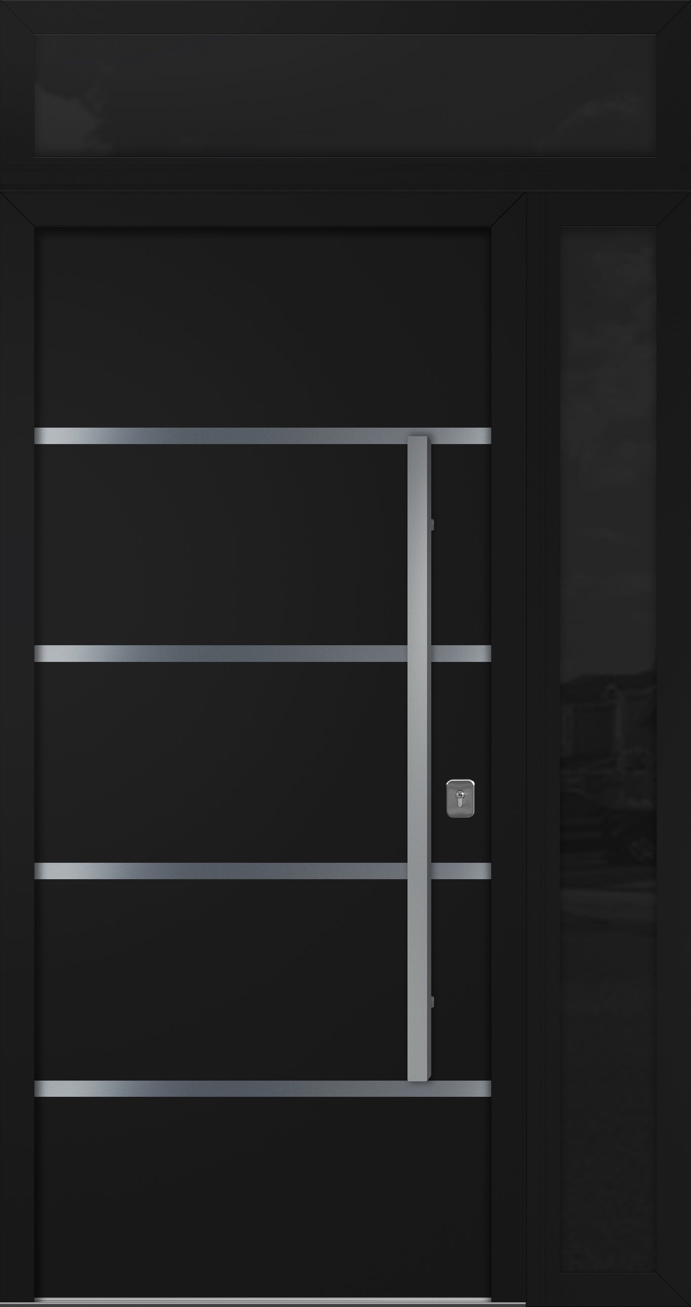Nova Inox S3 Modern Exterior Single Door 36x80 with Sidelight and Transom - Unit 50x95 1/2 - Black - Doors and Beyond