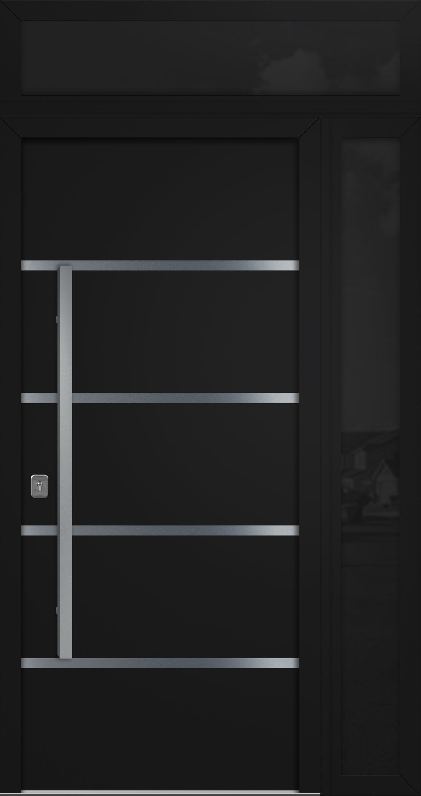 Nova Inox S3 Modern Exterior Single Door 36x80 with Sidelight and Transom - Unit 50x95 1/2 - Black - Doors and Beyond