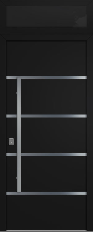 Nova Inox S3 Modern Exterior Single Door 36x80 with Transom - Unit Size 38 x 95 1/2”- Black - Doors and Beyond