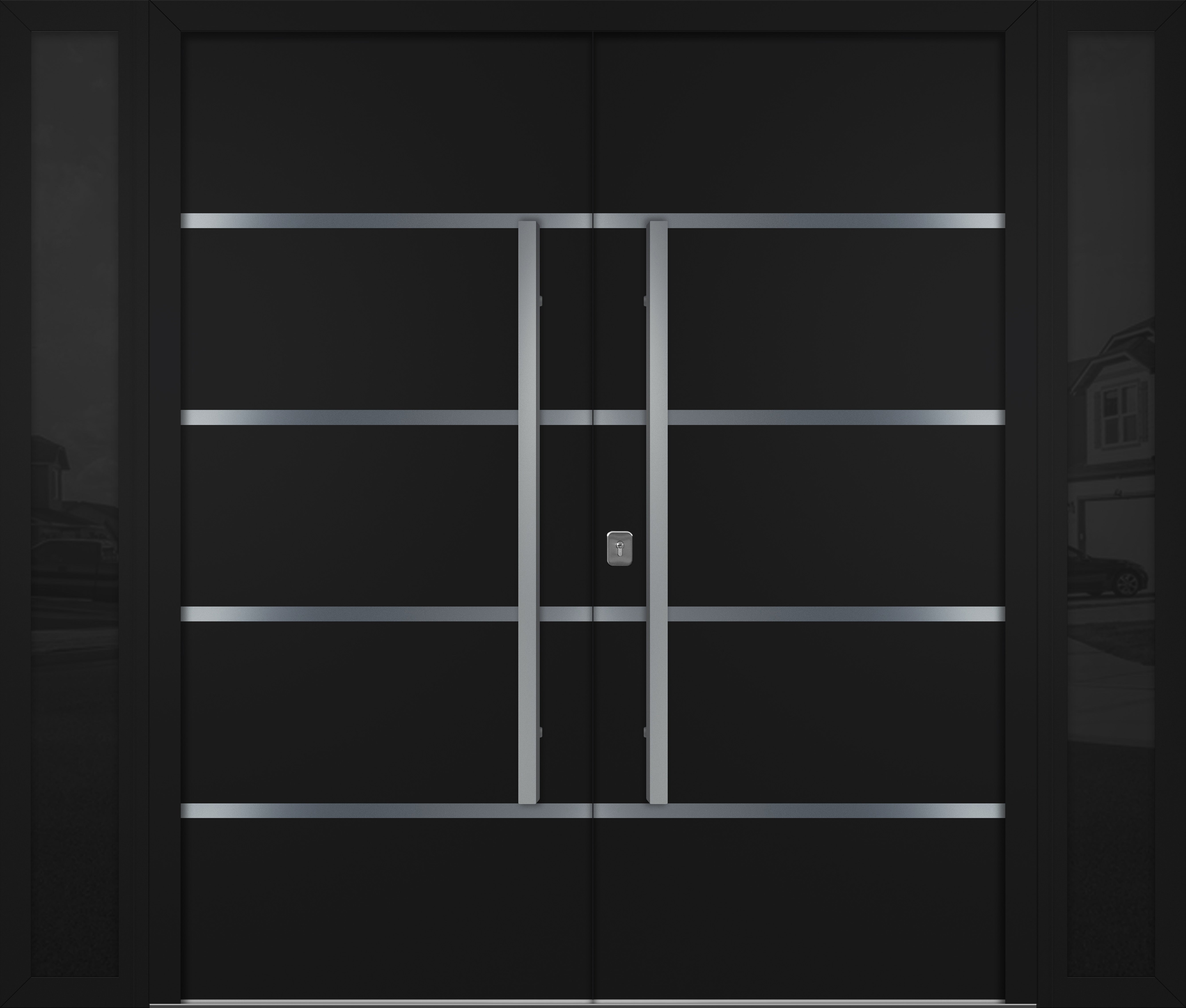 Nova Inox S3 Modern Exterior Double Door W/ (2) 12" Sidelight - Unit 98x81 3/8 - Black