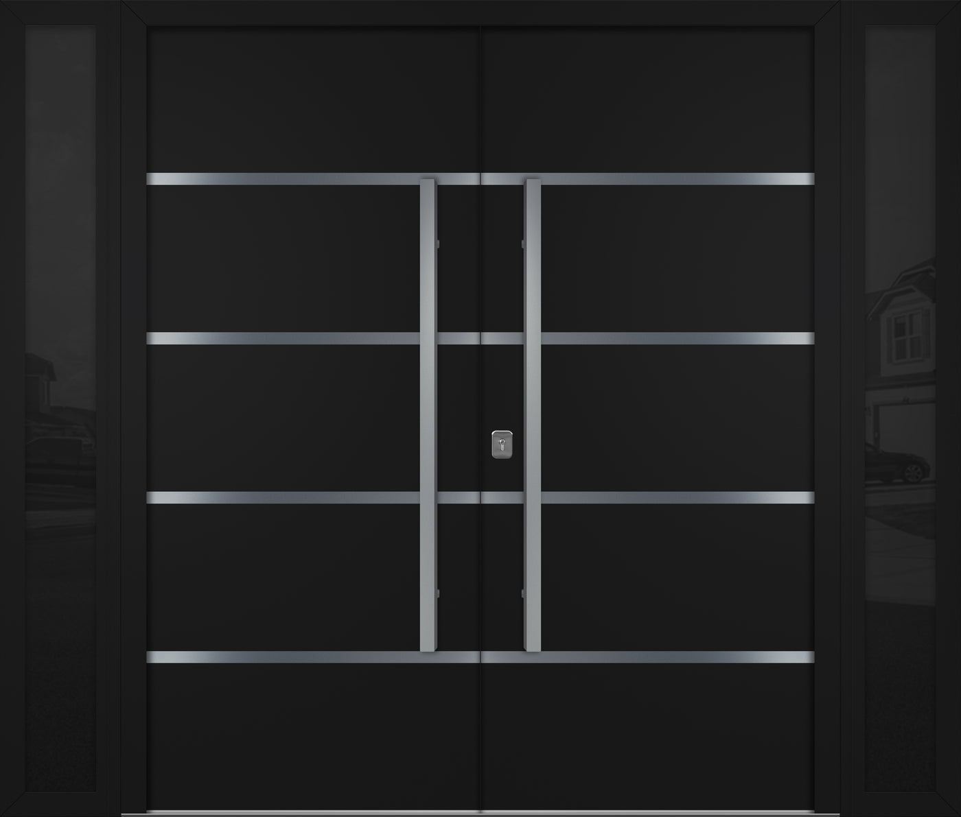 Nova Inox S3 Modern Exterior Double Door W/ (2) 12" Sidelight - Unit 98x81 3/8 - Black - Doors and Beyond