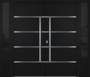Nova Inox S3 Modern Exterior Double Door W/ (2) 12" Sidelight - Unit 98x81 3/8 - Black - Doors and Beyond