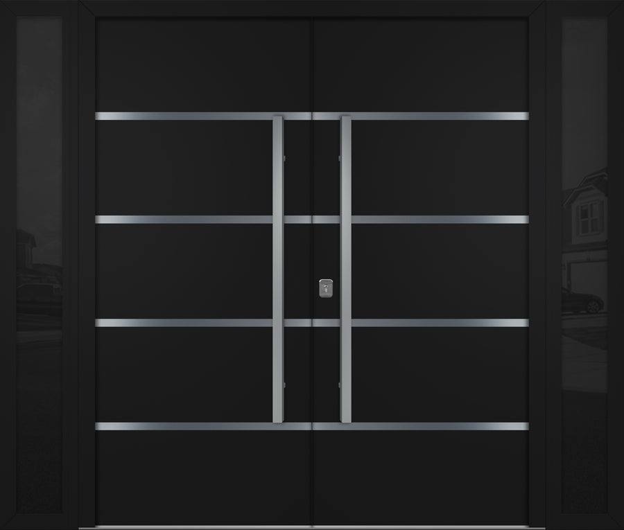 Nova Inox S3 Modern Exterior Double Door W/ (2) 12" Sidelight - Unit 98x81 3/8 - Black - Doors and Beyond