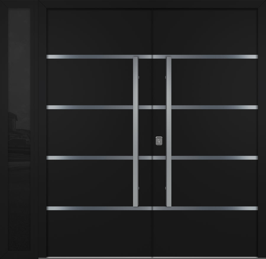 Nova Inox S3 Modern Exterior Double Door W/ (1) 12" Sidelight - Unit 86x81 3/8 - Black - Doors and Beyond