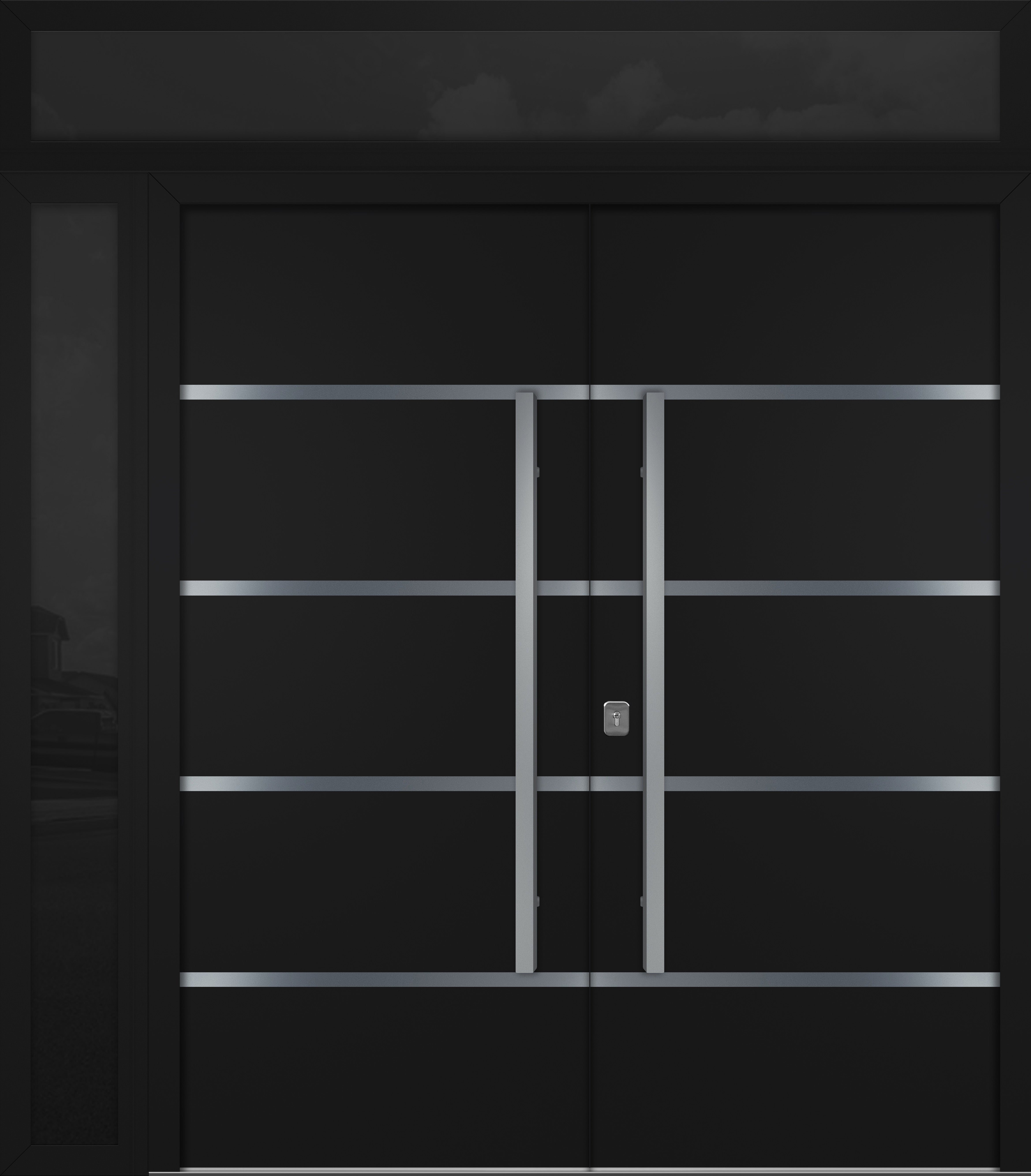 Nova Inox S3 Modern Exterior Double Door 72x80 W/ (1) 12" Sidelight and Transom - Unit 86x95 3/8 - Black