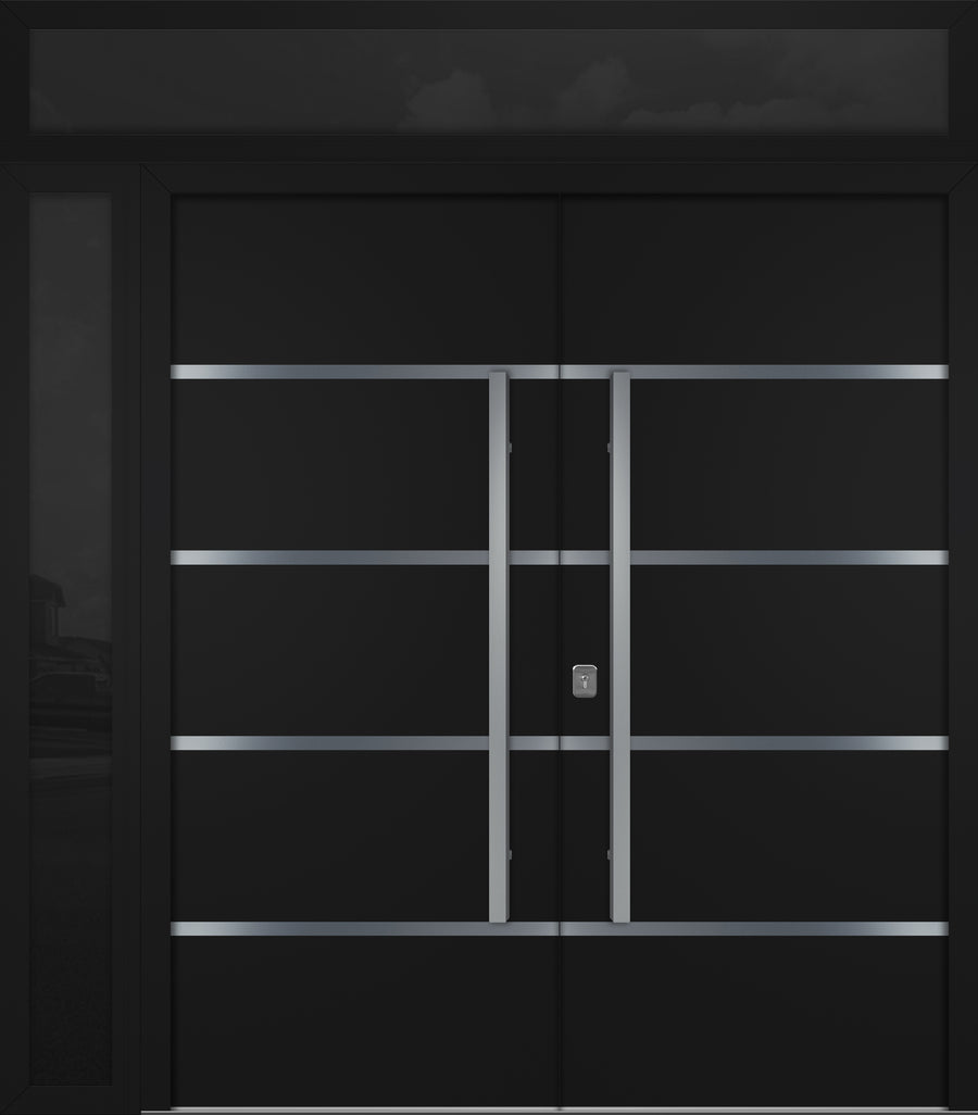 Nova Inox S3 Modern Exterior Double Door 72x80 W/ (1) 12" Sidelight and Transom - Unit 86x95 3/8 - Black - Doors and Beyond