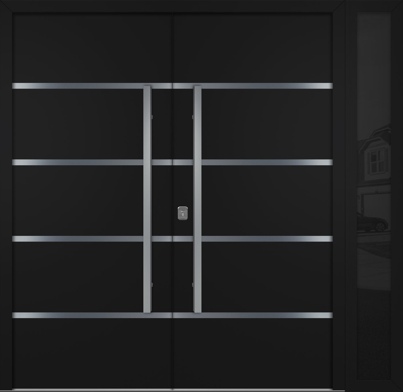 Nova Inox S3 Modern Exterior Double Door W/ (1) 12" Sidelight - Unit 86x81 3/8 - Black - Doors and Beyond