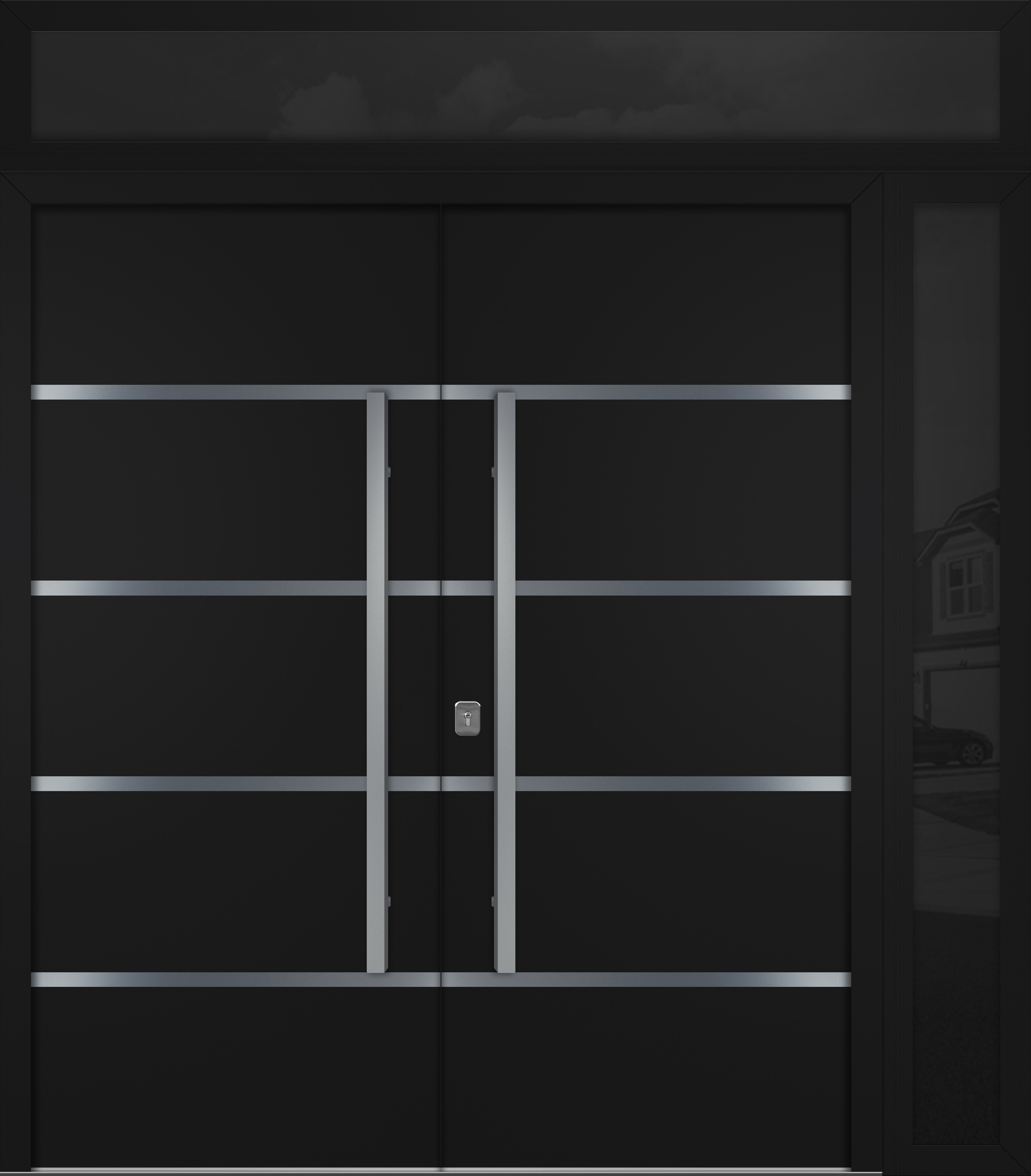 Nova Inox S3 Modern Exterior Double Door 72x80 W/ (1) 12" Sidelight and Transom - Unit 86x95 3/8 - Black