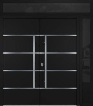 Nova Inox S3 Modern Exterior Double Door 72x80 W/ (1) 12" Sidelight and Transom - Unit 86x95 3/8 - Black - Doors and Beyond