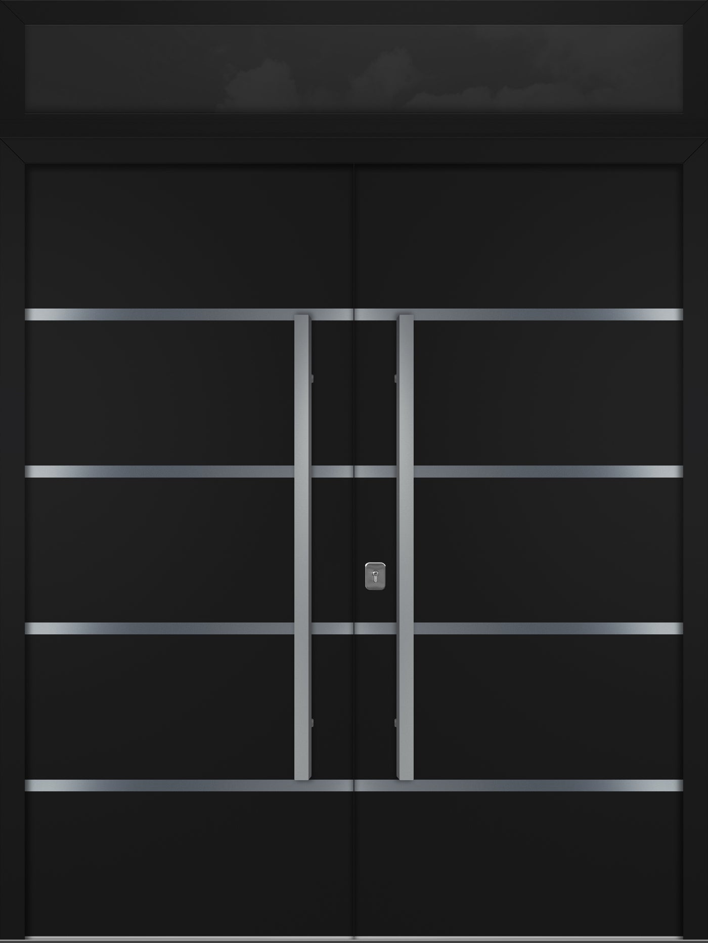 Nova Inox S3 Modern Exterior Double Door 72x80 with Transom - Unit 74x95 1/2 - Black - Doors and Beyond