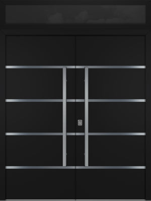 Nova Inox S3 Modern Exterior Double Door 72x80 with Transom - Unit 74x95 1/2 - Black - Doors and Beyond
