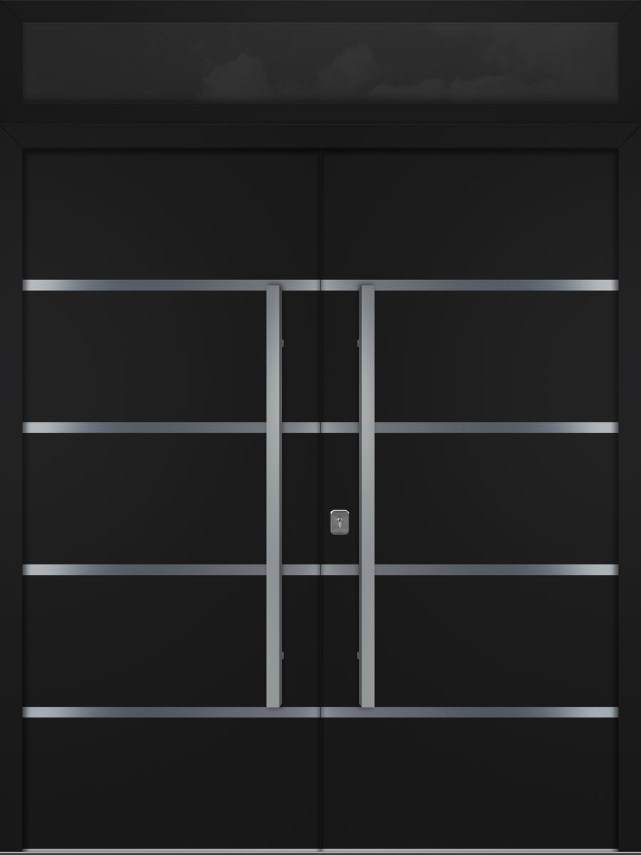 Nova Inox S3 Modern Exterior Double Door 72x80 with Transom - Unit 74x95 1/2 - Black - Doors and Beyond