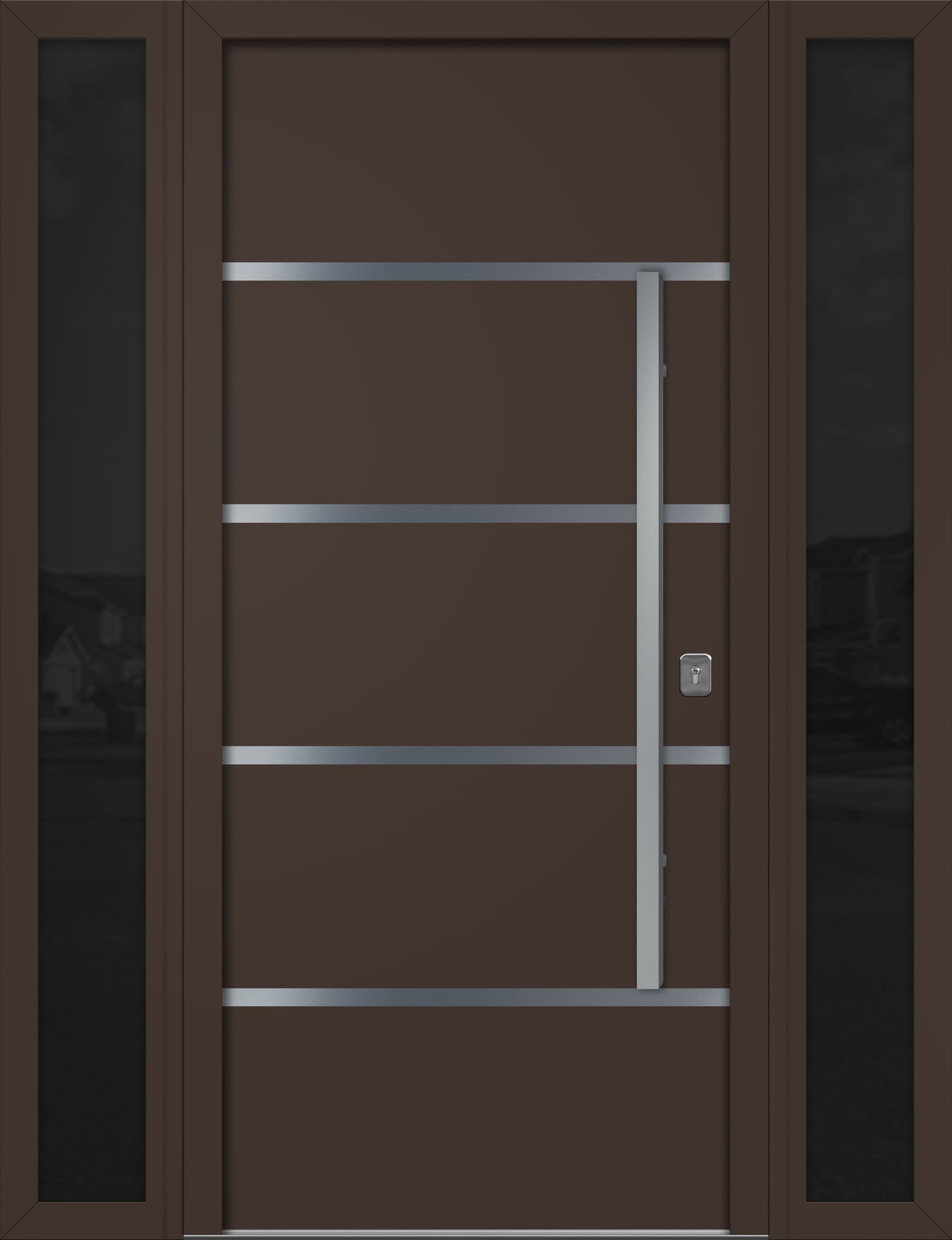Nova Inox S3 Modern Exterior Single Door W/ (2) 12" Sidelight - Unit 62x81 3/8 - Brown - Doors and Beyond