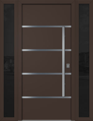 Nova Inox S3 Modern Exterior Single Door W/ (2) 12" Sidelight - Unit 62x81 3/8 - Brown - Doors and Beyond