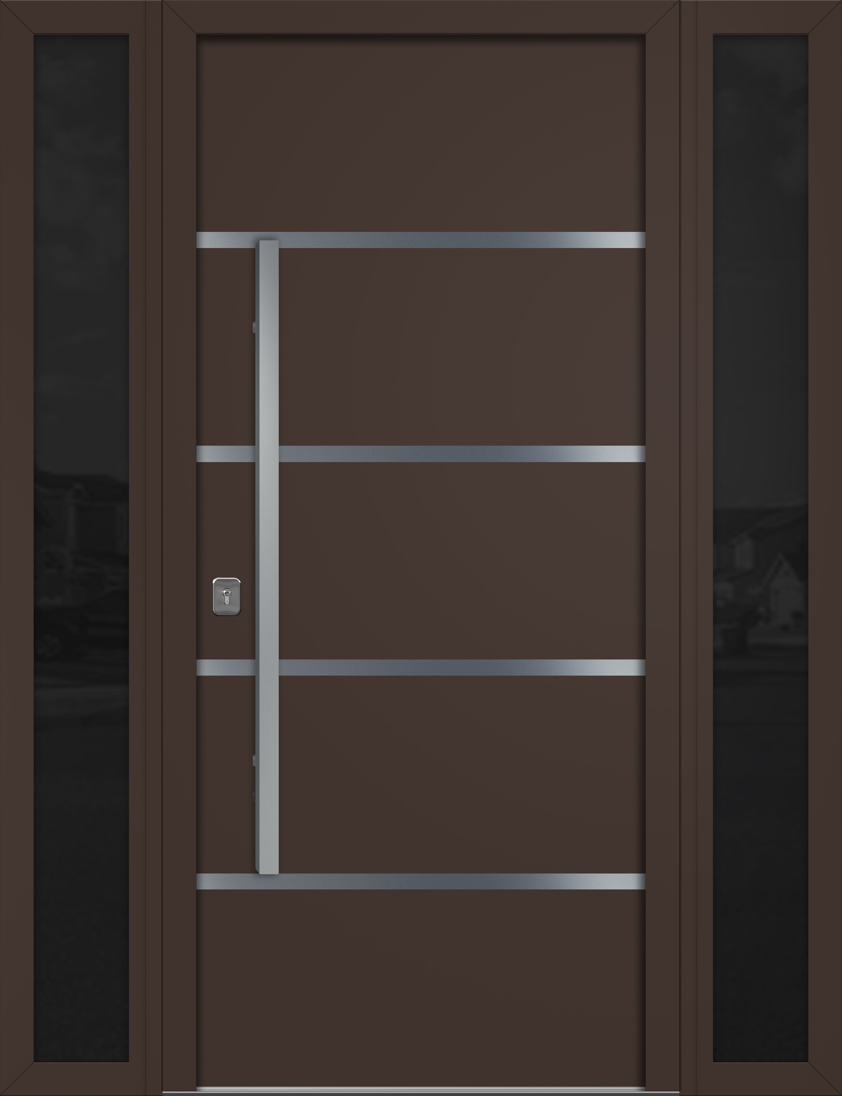 Nova Inox S3 Modern Exterior Single Door W/ (2) 12" Sidelight - Unit 62x81 3/8 - Brown