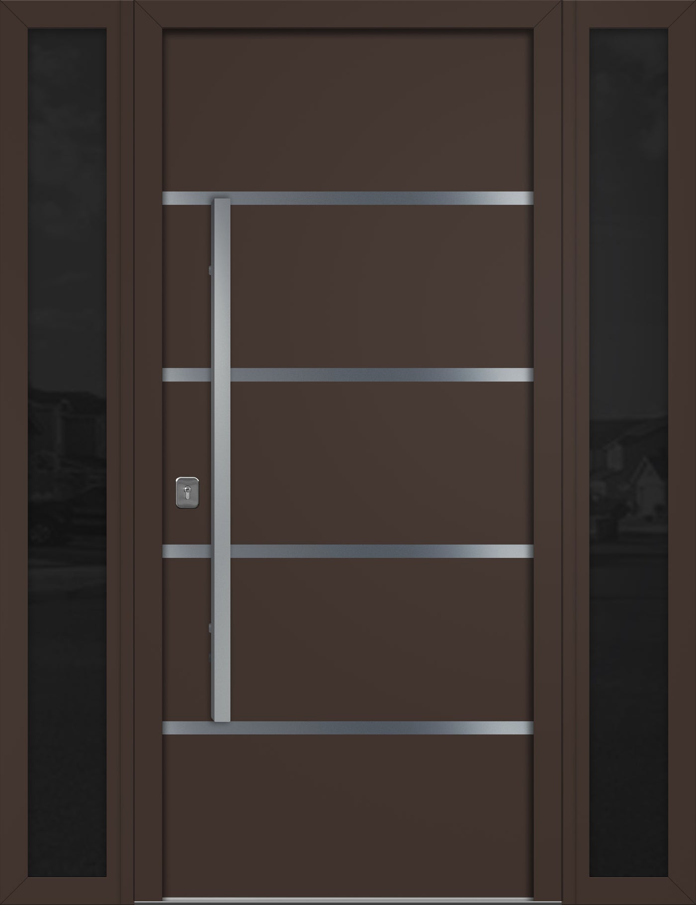Nova Inox S3 Modern Exterior Single Door W/ (2) 12" Sidelight - Unit 62x81 3/8 - Brown - Doors and Beyond