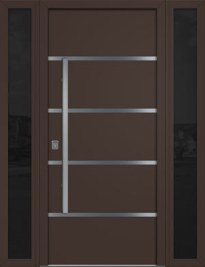 Nova Inox S3 Modern Exterior Single Door W/ (2) 12" Sidelight - Unit 62x81 3/8 - Brown - Doors and Beyond