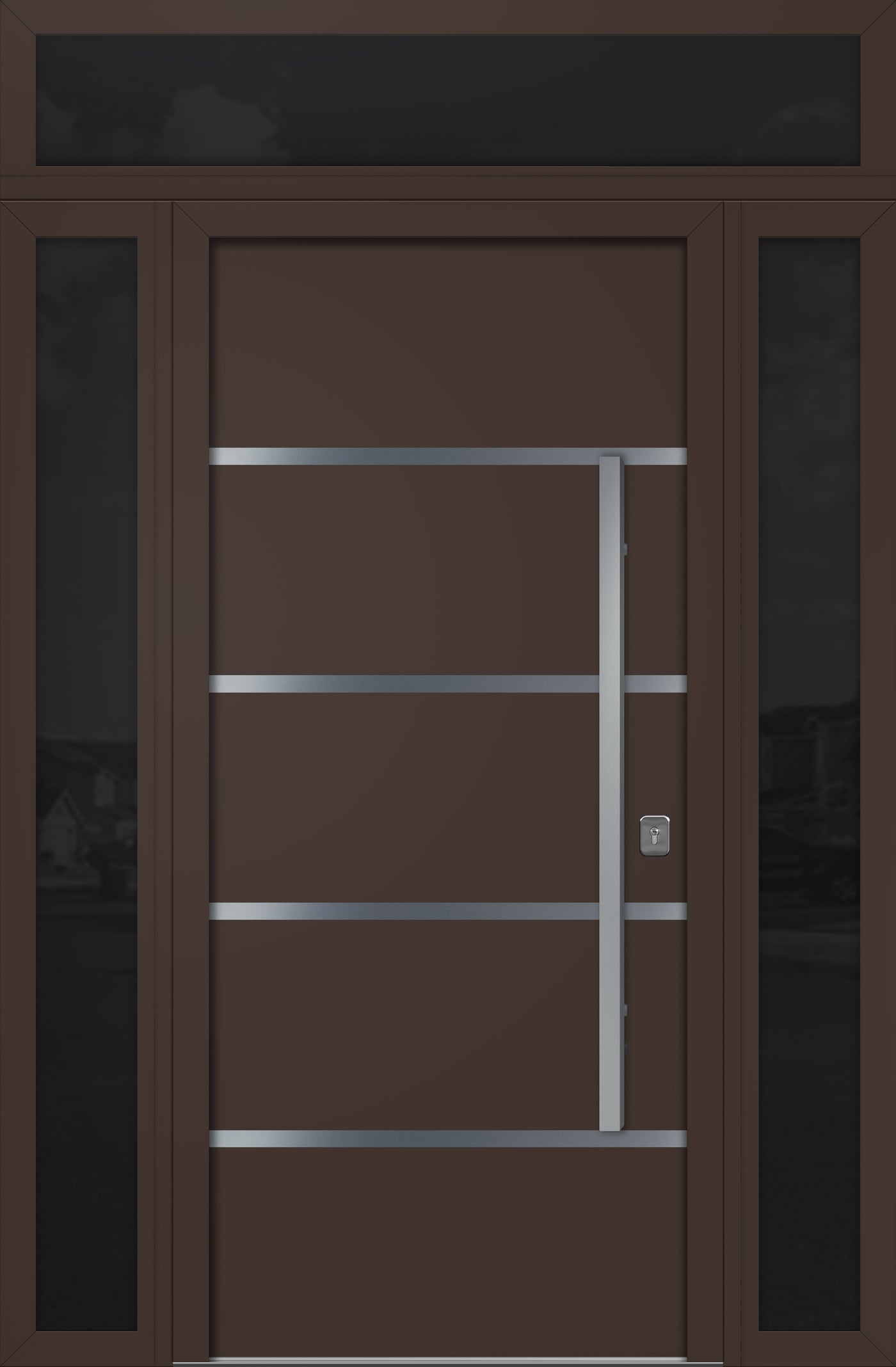Nova Inox S3 Modern Exterior Single Door 36x80 with 2 Sidelight and Transom - Unit 62x95 1/2 - Brown - Doors and Beyond