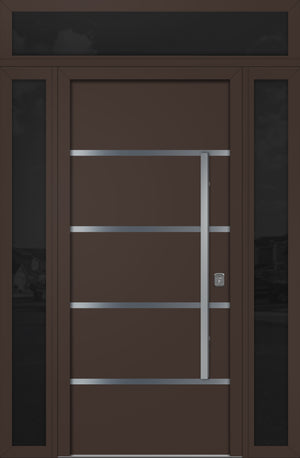 Nova Inox S3 Modern Exterior Single Door 36x80 with 2 Sidelight and Transom - Unit 62x95 1/2 - Brown - Doors and Beyond