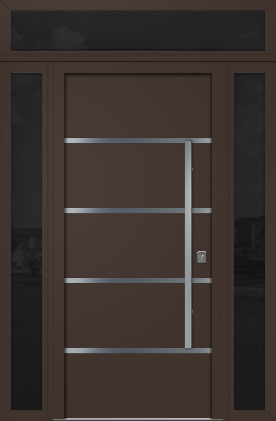 Nova Inox S3 Modern Exterior Single Door 36x80 with 2 Sidelight and Transom - Unit 62x95 1/2 - Brown - Doors and Beyond