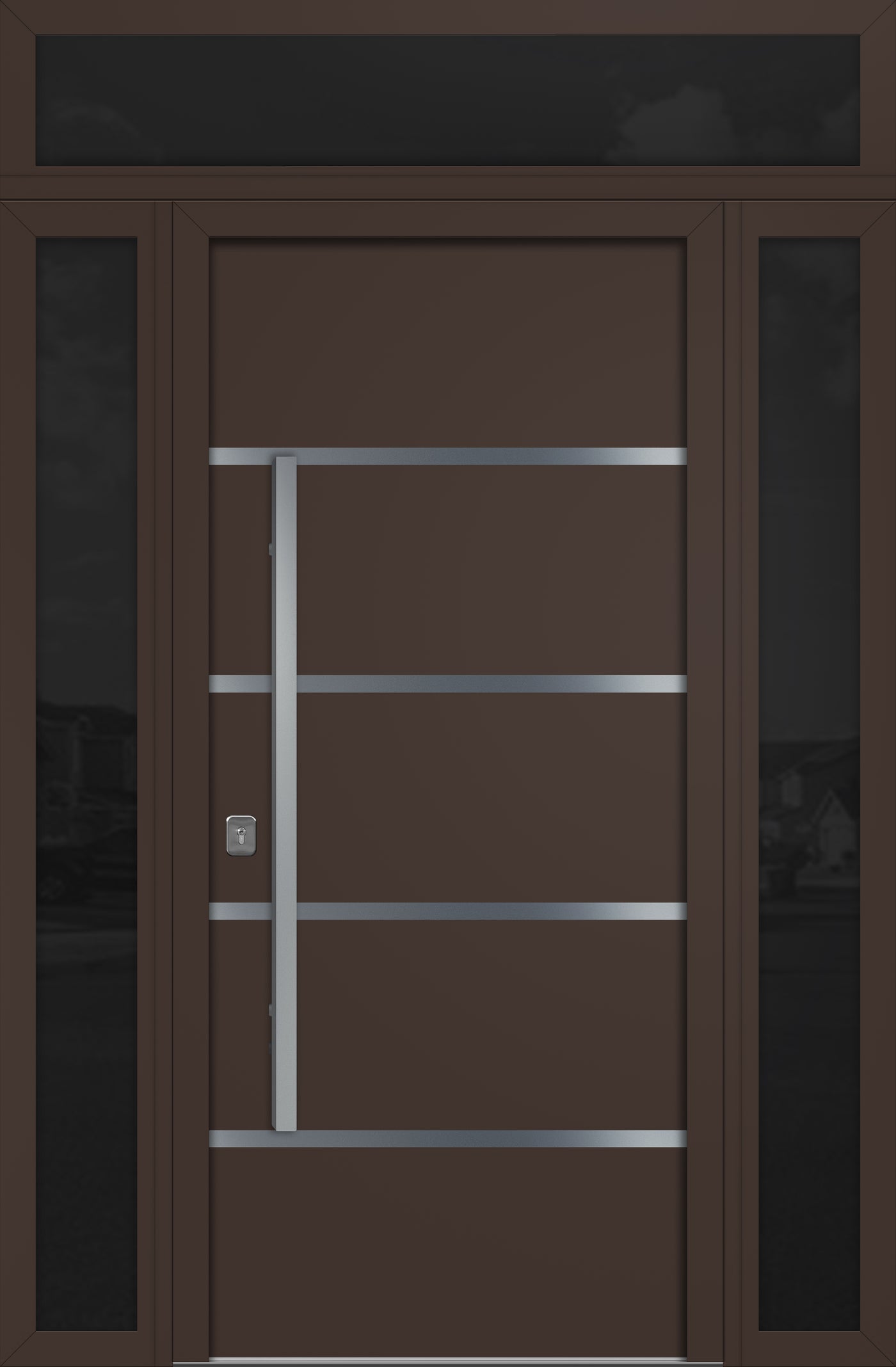 Nova Inox S3 Modern Exterior Single Door 36x80 with 2 Sidelight and Transom - Unit 62x95 1/2 - Brown - Doors and Beyond