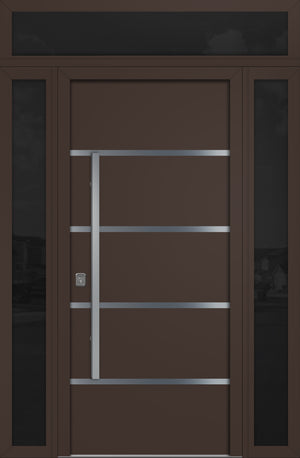 Nova Inox S3 Modern Exterior Single Door 36x80 with 2 Sidelight and Transom - Unit 62x95 1/2 - Brown - Doors and Beyond