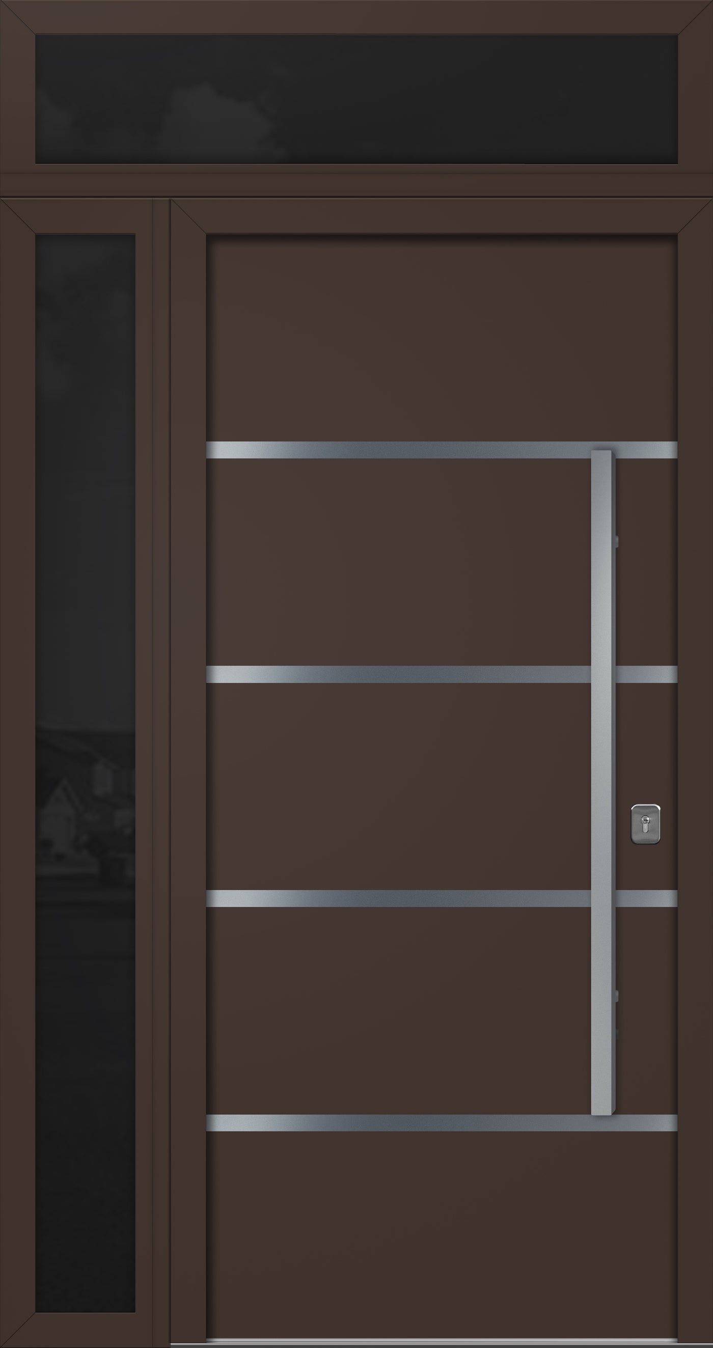 Nova Inox S3 Modern Exterior Single Door 36x80 with Sidelight and Transom - Unit 50x95 1/2 - Brown - Doors and Beyond