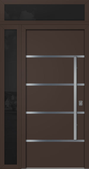 Nova Inox S3 Modern Exterior Single Door 36x80 with Sidelight and Transom - Unit 50x95 1/2 - Brown - Doors and Beyond