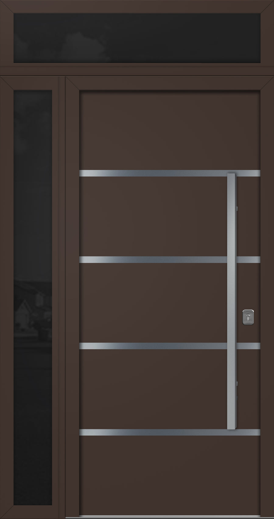 Nova Inox S3 Modern Exterior Single Door 36x80 with Sidelight and Transom - Unit 50x95 1/2 - Brown - Doors and Beyond