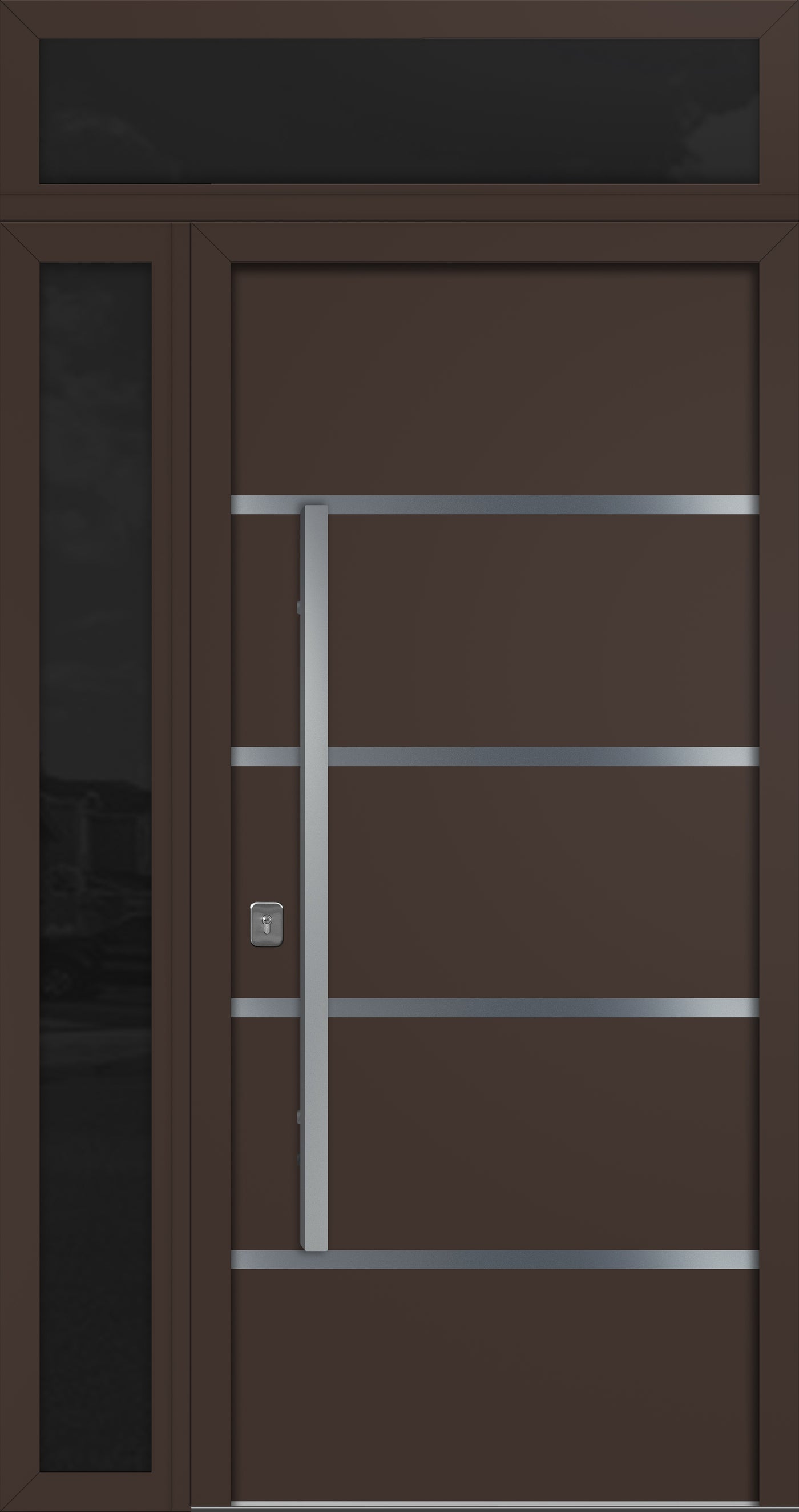 Nova Inox S3 Modern Exterior Single Door 36x80 with Sidelight and Transom - Unit 50x95 1/2 - Brown - Doors and Beyond