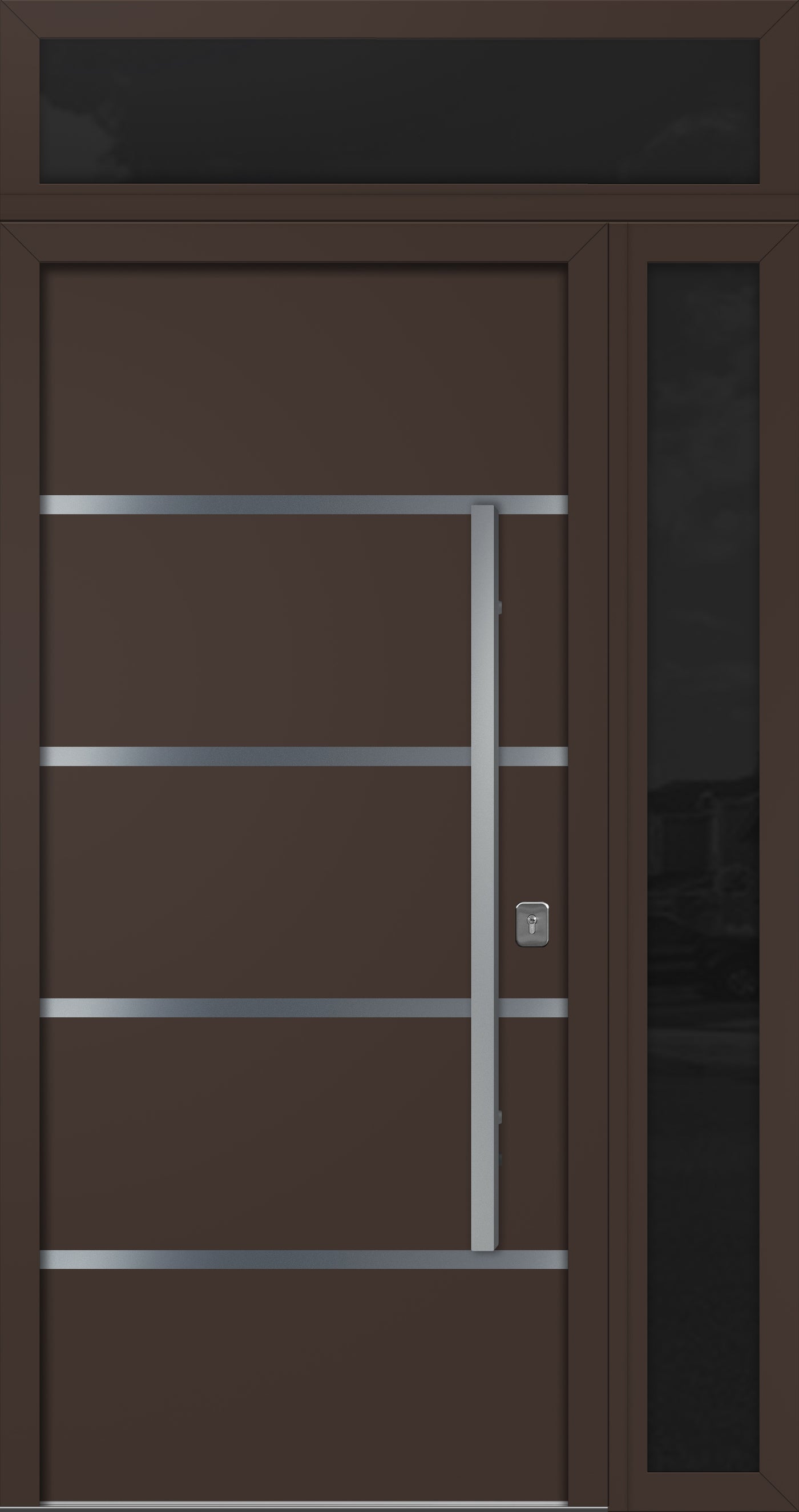 Nova Inox S3 Modern Exterior Single Door 36x80 with Sidelight and Transom - Unit 50x95 1/2 - Brown - Doors and Beyond